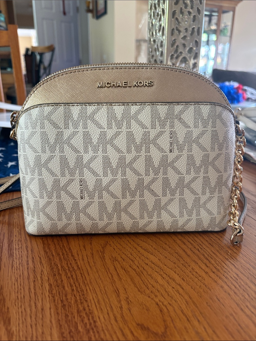 Michael Kors Cream and Beige MK Logo Crossbody